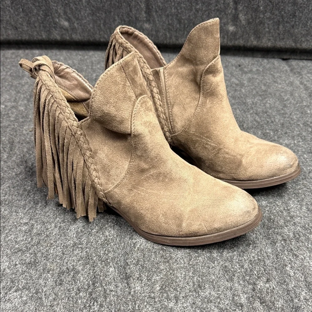 Not Rated Tan Fringe Ankle Booties - Picture 1 of 9